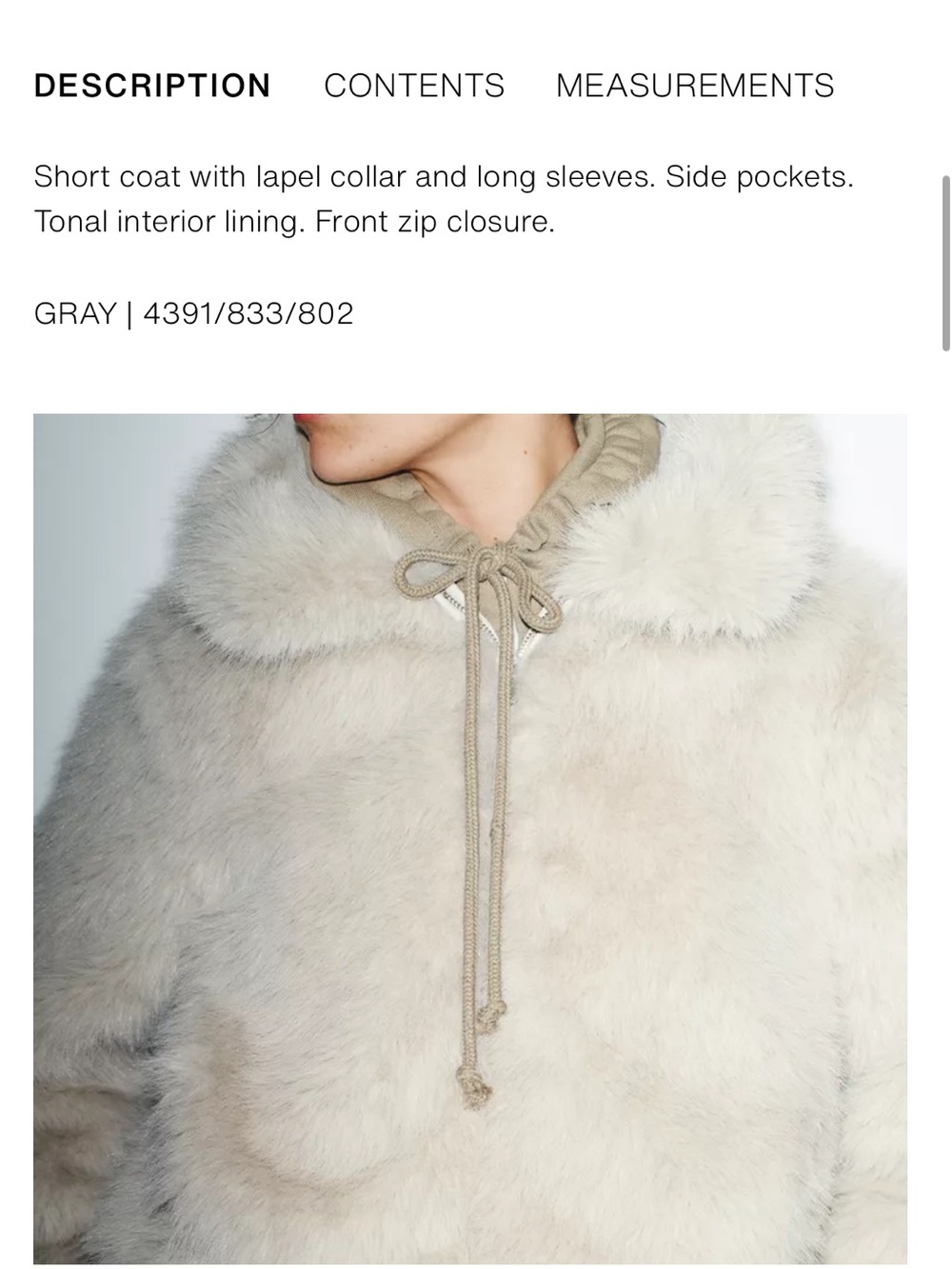Zara NWT short faux fur zip up coat gray 4391/833 - Picture 11 of 12